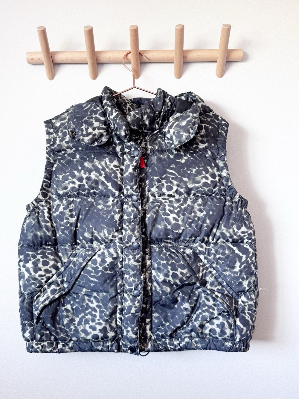 Bogner Black and Green and Black Leopard Print Down Puffer Vest
